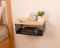 Floating Nightstand with Black Metal Base, Minimalist Bedside Table- Natural 