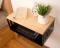 Floating Nightstand with Black Metal Base, Minimalist Bedside Table- Natural 