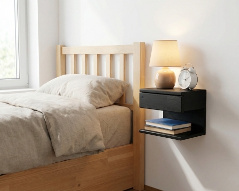 Floating Nightstand with Drawer - Black