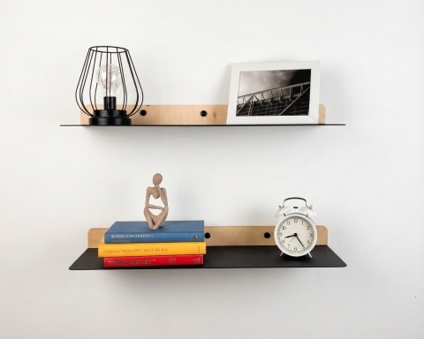Metal Floating Shelf with Wood Accent - Natural