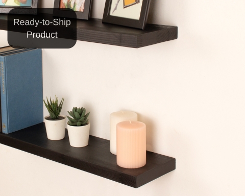 Floating Shelf with Hidden Metal Brackets - (15" L x 8" D) - Black