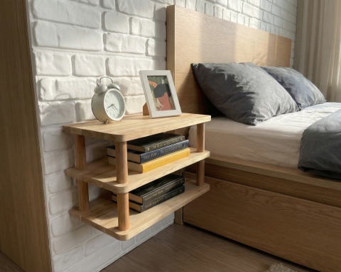 Handmade Floating Nightstand | 3-Tier Shelf - Natural