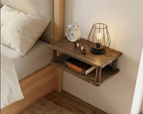 Floating Nightstand with Dual Shelf, Dark Brown Bedside Table - Vancouver