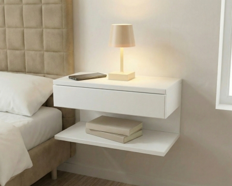 Floating Nightstand with Drawer - White
