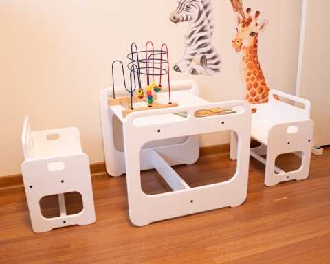 Montessori Table and Chair Set for Kids - WHITE