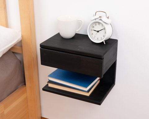 Floating Nightstand with Drawer - Black