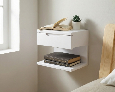 Floating Nightstand with Drawer - White