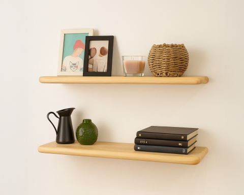 Full Radius Solid Wood Floating Shelf - Natural  