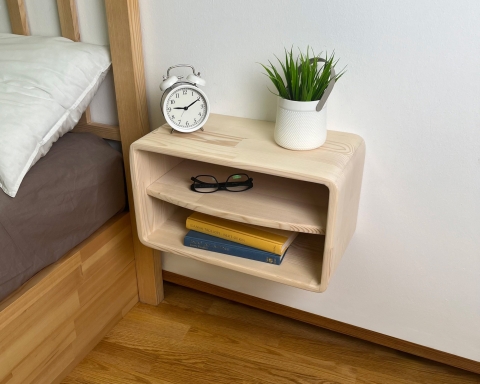 Unique Style Floating Nightstand with Shelf - Unfinished