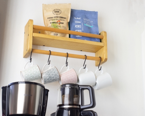 Floating Shelves with Wooden Towel Bar - Madrid