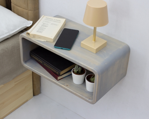 Curved Wooden Floating Nightstand, Handmade Bedside Table - Istanbul