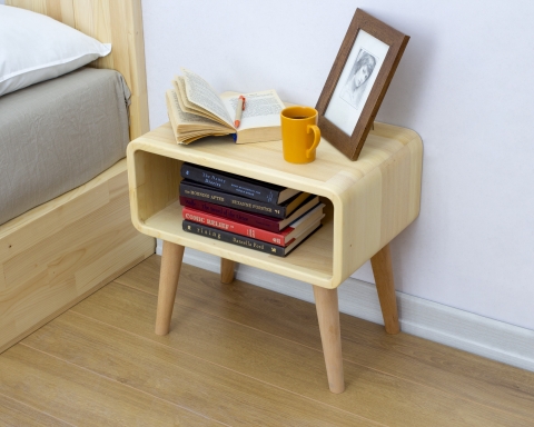 Modern Nightstand with Wooden Legs - Natural