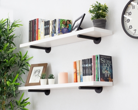 Floating Shelf with Metal Rod Brackets - White
