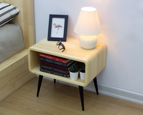 Wooden Radius Nightstand with Metal Legs - Natural