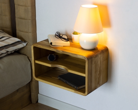 Wooden Floating Radius Nightstand with Shelf - Capetown