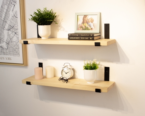 Floating Shelf with Metal Brackets - Natural