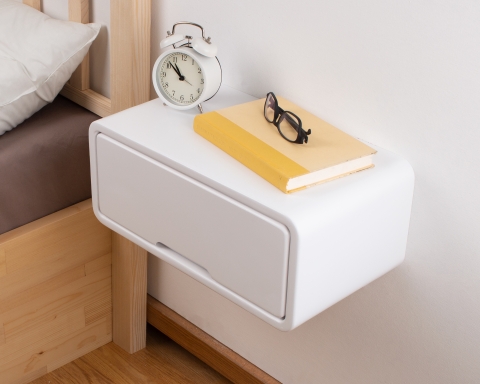 Rustic Floating Wooden Nightstand with Drawers - White
