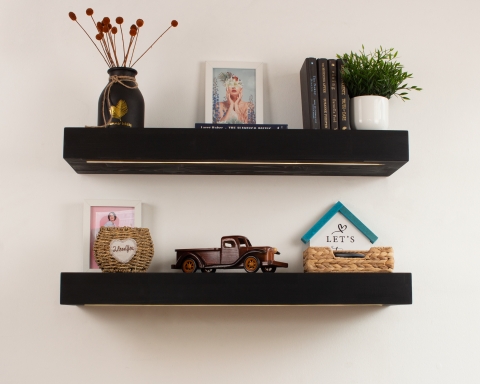 Floating Shelf with Led Lights - Black