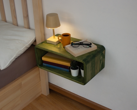 Curved Wooden Floating Nightstand, Handmade Bedside Table - Haarlem