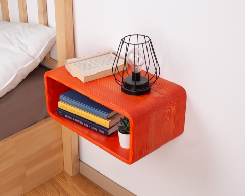Curved Wooden Floating Nightstand, Handmade Bedside Table - Rio