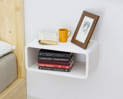 Curved Wooden Floating Nightstand, Handmade Bedside Table - Minsk