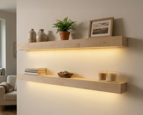 Floating Shelf with Led Lights - Natural