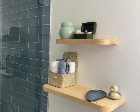 Modern Radius Wood Floating Shelves - Natural