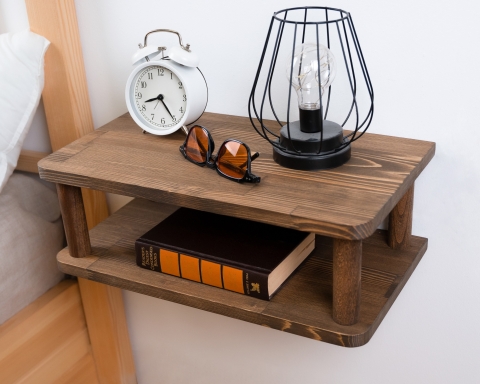 Floating Nightstand with Dual Shelf, Dark Brown Bedside Table - Vancouver