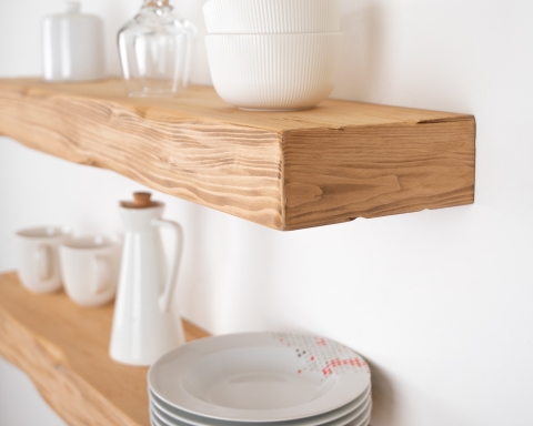 Rustic Floating Shelf - 3" Thick Handmade Natural Wood Wall Shelf  Distressed Finish - Madrid