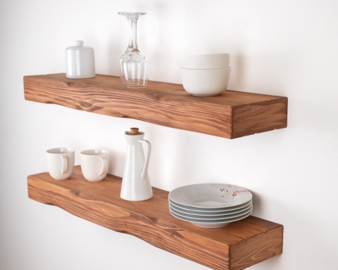 Rustic Floating Shelf - 3" Thick Handmade Natural Wood Wall Shelf  Distressed Finish - Paris
