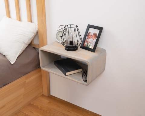 Curved Wooden Floating Nightstand, Handmade Bedside Table - Lizbon