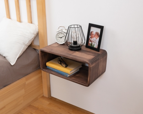 Curved Wooden Floating Nightstand, Handmade Bedside Table - London