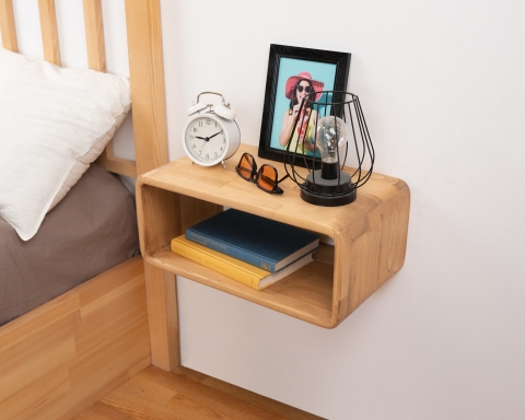 Curved Wooden Floating Nightstand, Handmade Bedside Table - Madrid