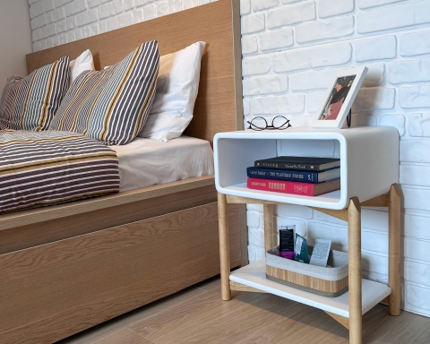 Curved Edge Wooden Nightstand with Legs - Madrid & White