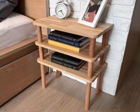 Handmade 3-Tier Wooden Nightstand with Legs - Natural