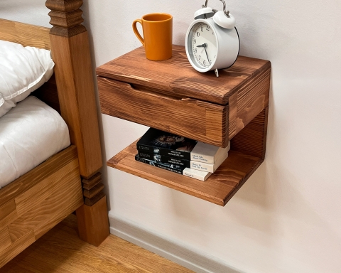 Handmade Wooden Floating Nightstand with Drawer - Paris