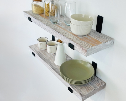 White-Washed Solid Floating Shelf - Mahogany