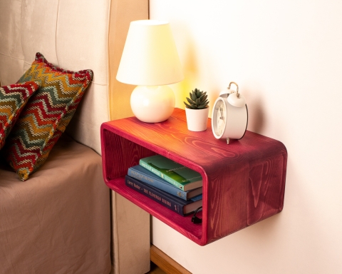Curved Wooden Floating Nightstand, Handmade Bedside Table - Tokyo
