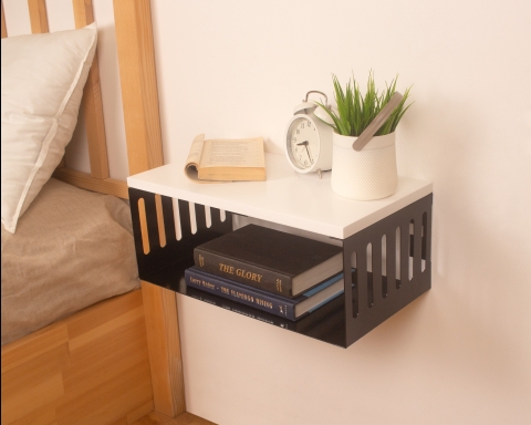 Floating Nightstand with Black Metal Base, Minimalist Bedside Table- White