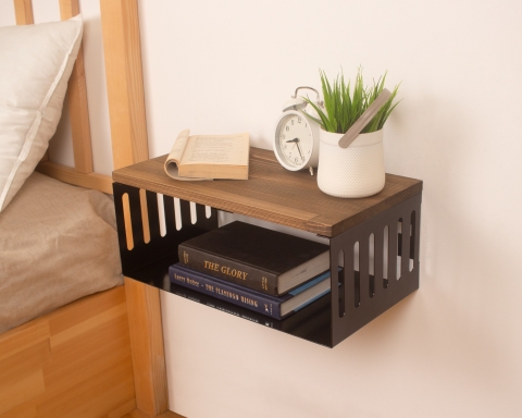 Floating Nightstand with Black Metal Base, Minimalist Bedside Table- Vancouver