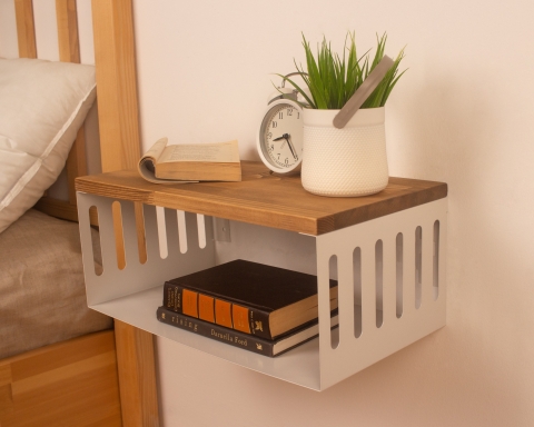 Floating Nightstand with White Metal Base, Minimalist Bedside Table- CapeTown