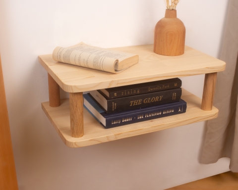 Floating Nightstand with Dual Shelf, Bedside Table - Natural