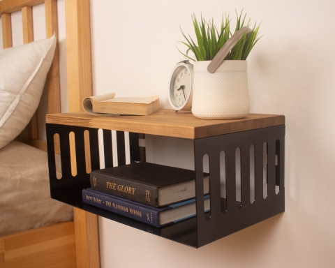 Floating Nightstand with Black Metal Base, Minimalist Bedside Table- CapeTown