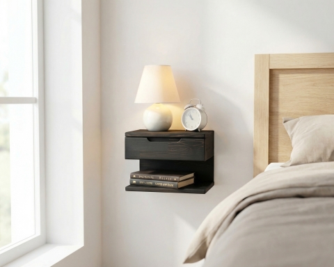 Floating Nightstand with Drawer - Black
