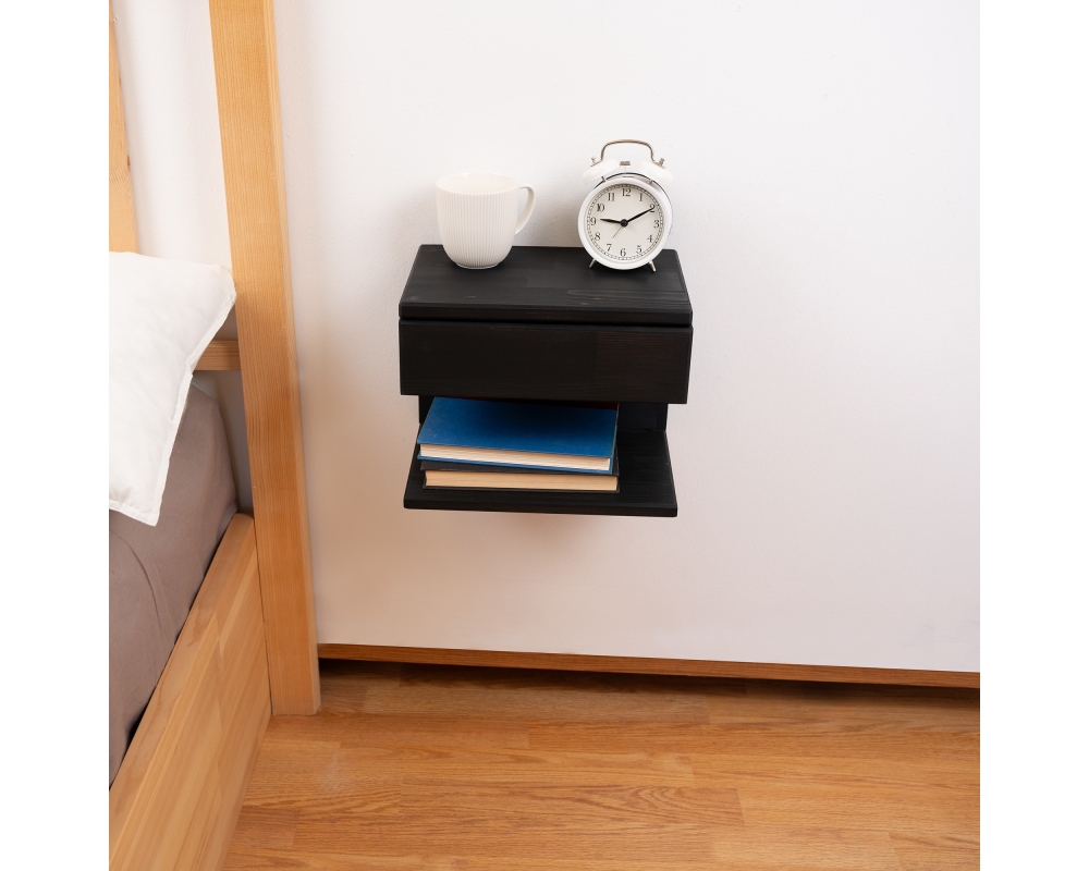 Floating Nightstand with Drawer - Black