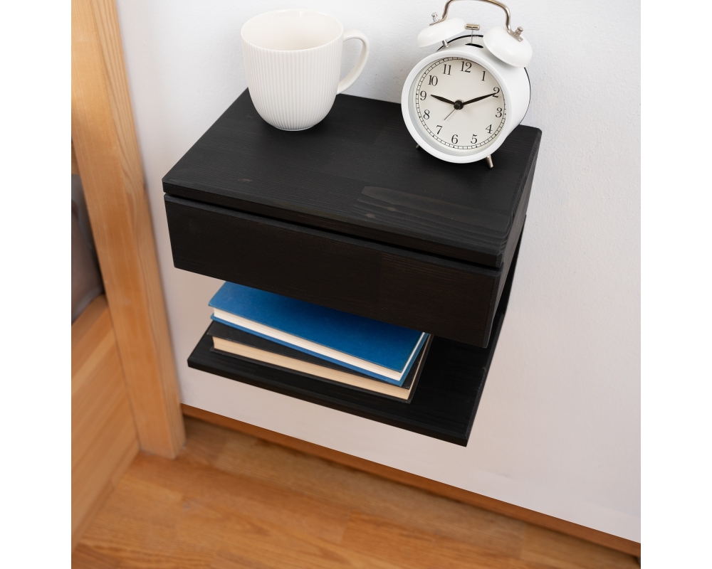 Floating Nightstand with Drawer - Black