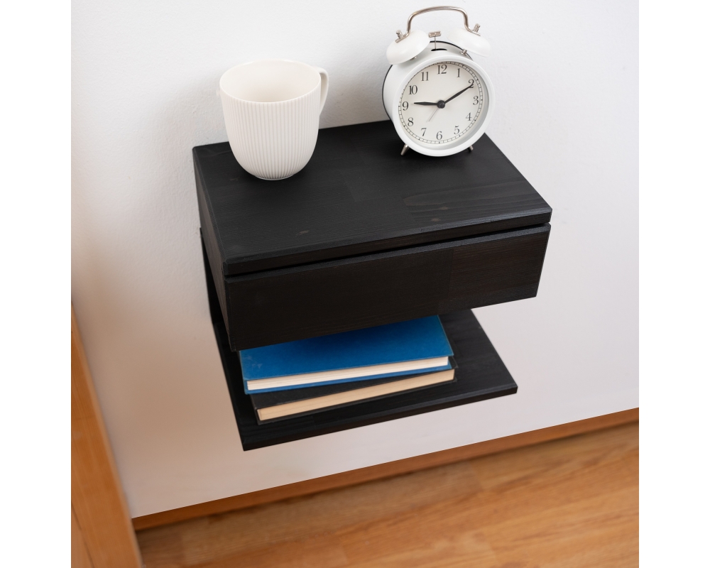 Floating Nightstand with Drawer - Black