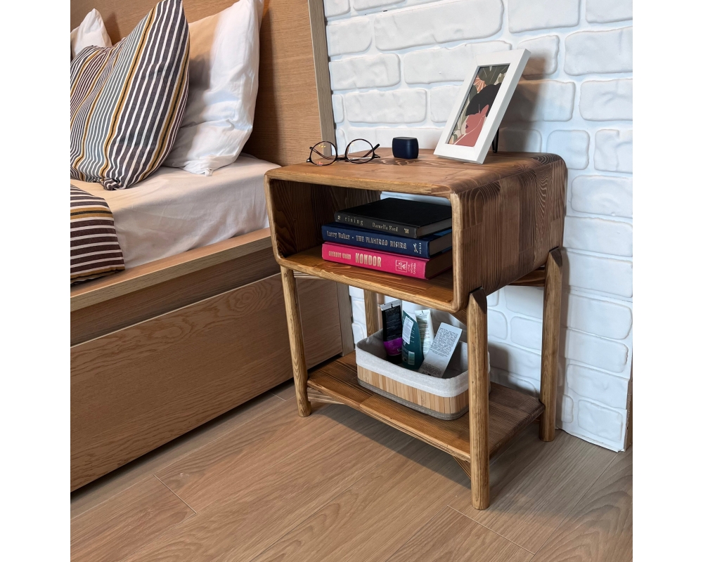 Curved Edge Wooden Nightstand with Legs- Cape Town