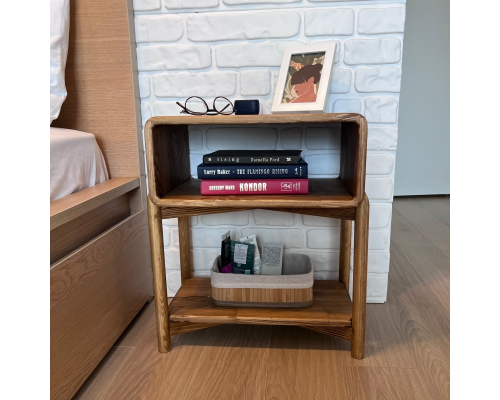 Curved Edge Wooden Nightstand with Legs- Cape Town