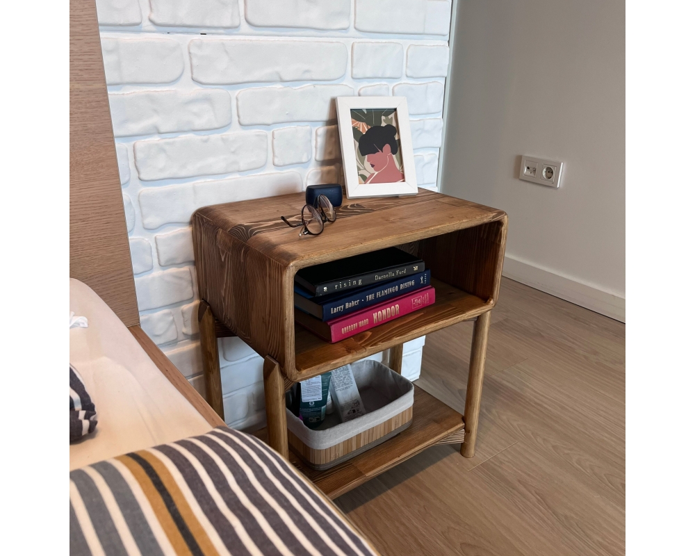 Curved Edge Wooden Nightstand with Legs- Cape Town